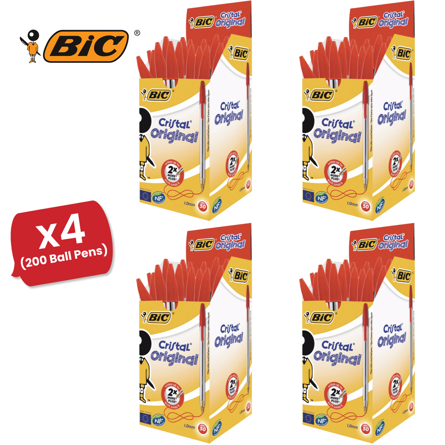 BIC CRISTAL MEDIUM BALL POINT PEN RED - BOX OF 50 - 1 to 5 Packs