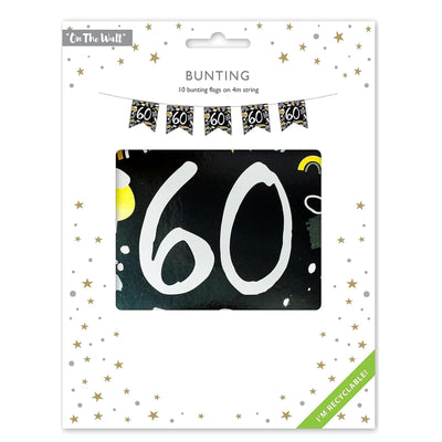 Happy 60th Birthday Black and White Bunting 4M Party Banner with 10 Flags Durable
