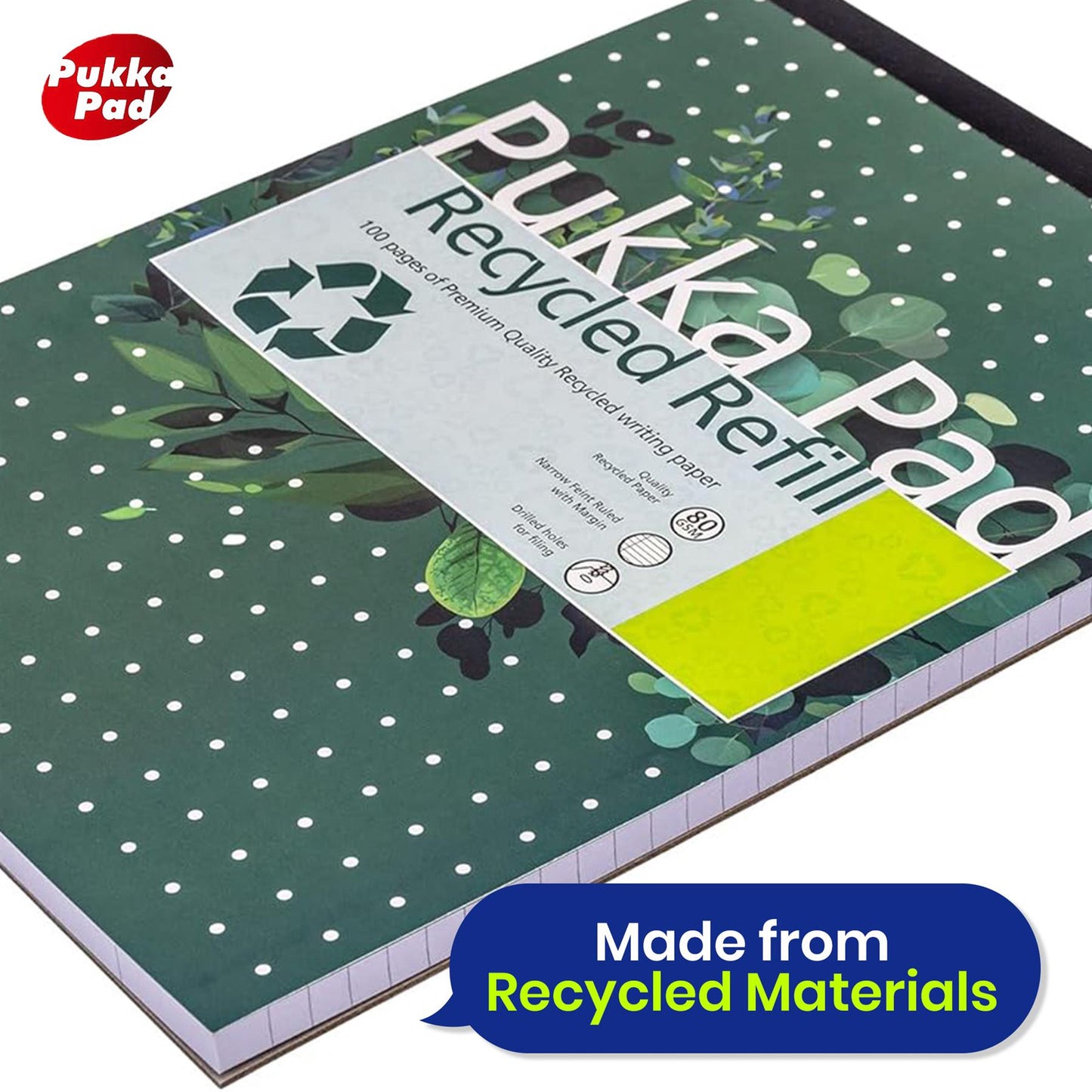 Pukka Pad Recycled Refill Notepad with 100 Pages of 80GSM, Feint Ruled Lines - Single Book