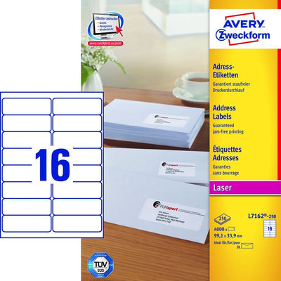 AVERY L7162-250 QUICKPEEL WHITE LASER ADDRESSING LABELS 99.1X33.9MM - BOX OF 250