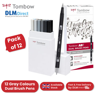 Tombow ABT Dual Brush Pen 2 tips Grey Tones Pack of 12 - 1 to 36 Packs