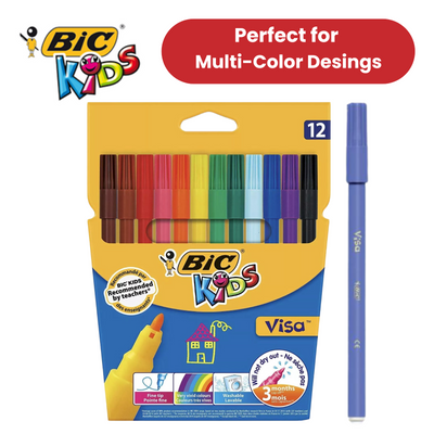 BIC Kids Visa Felt Pens Assorted Colours - Wallet of 12 - 1 to 5 Packs