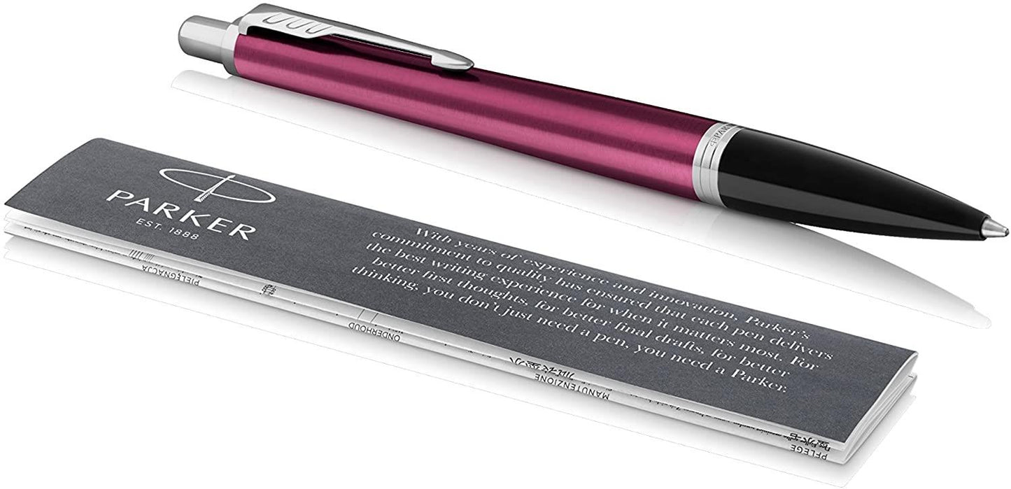 PARKER URBAN VIBRANT MAGENTA CHROME TRIM BALLPOINT MEDIUM NIB BLUE INK