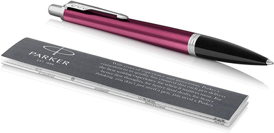 PARKER URBAN VIBRANT MAGENTA CHROME TRIM BALLPOINT MEDIUM NIB BLUE INK