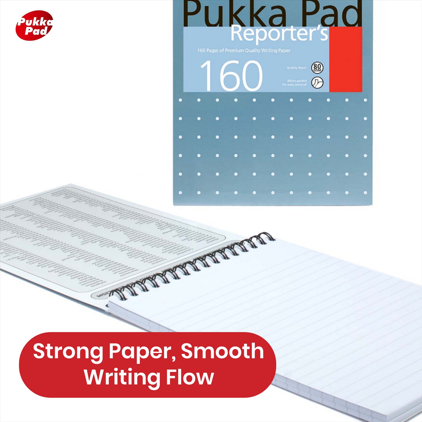 Pukka Pad Reporter's Notepad - Metallic Blue Spiral Notebook, 160 Pages Writing Book for Daily Notes