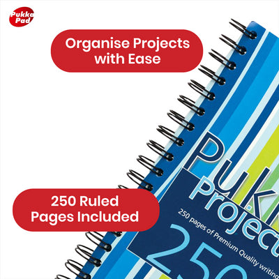 Pukka Pad Project Book - 250 Pages Assorted Colours Stripes A4 Notepad for School