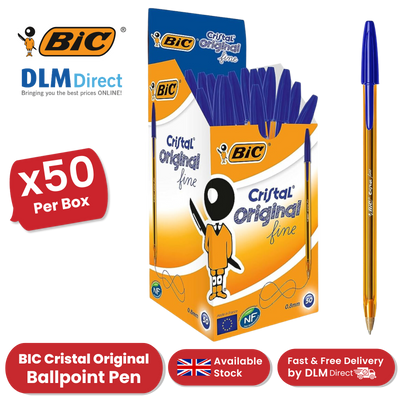 BIC CRISTAL FINE BALL POINT PEN BLUE - PACK OF 50 - 1 to 5 Packs