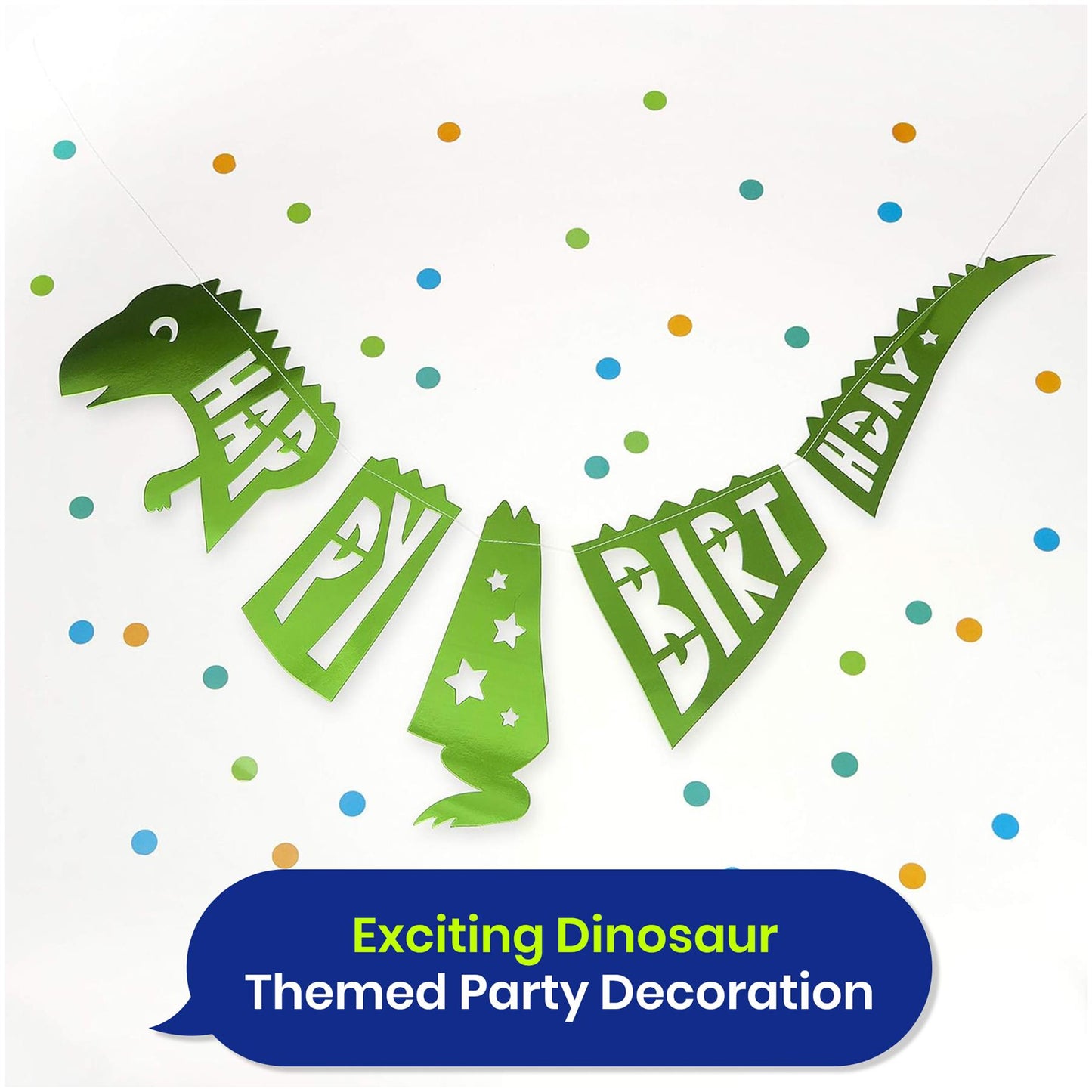 On The Wall Party Banner - Giant Green Happy Birthday T-Rex Dinosaur Garland - 1.5 metre