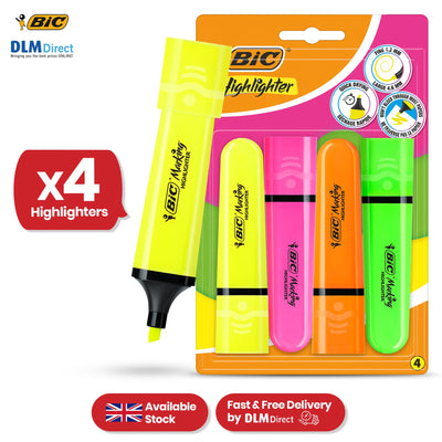 Bic Highlighter Flat - Assorted Neon - Blister pack of 4