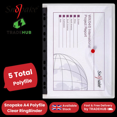 Snopake Polyfile Ringbinder Wallet Clear for Secure Document Storage - Pack of 5