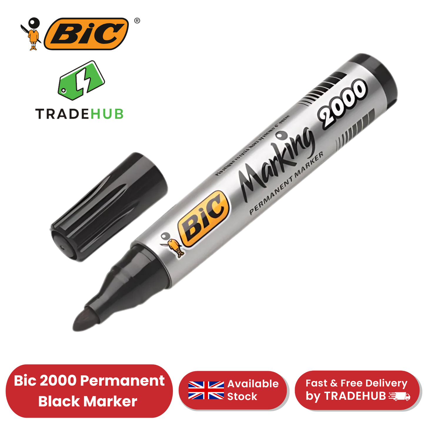 Bic 2000 Permanent Black Bullet Tip Marker 820915 - Single Pen Pack 2 to 36