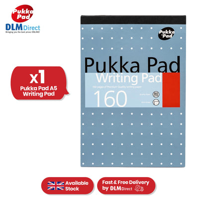 Pukka Pad A5 Writing Pad 160 Perforated Tear-Out Sheets Notepads, 80GSM Lined Notebook for Work