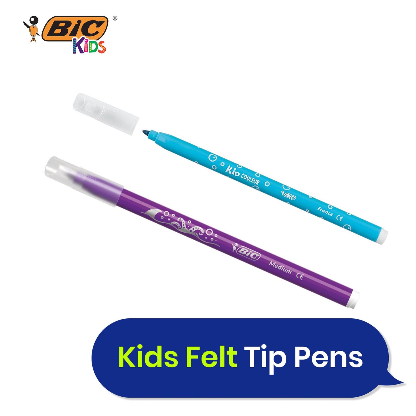 BIC Kids Kid Couleur Felt Medium Blocked Tip Colouring Pens - Pack of 12