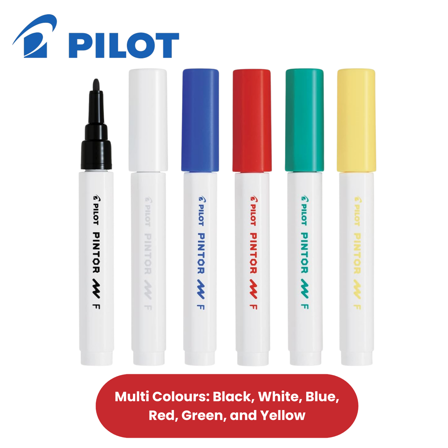Pilot Pintor Fine 6-Color Set - Black, White, Blue, Red, Green, Yellow Markers