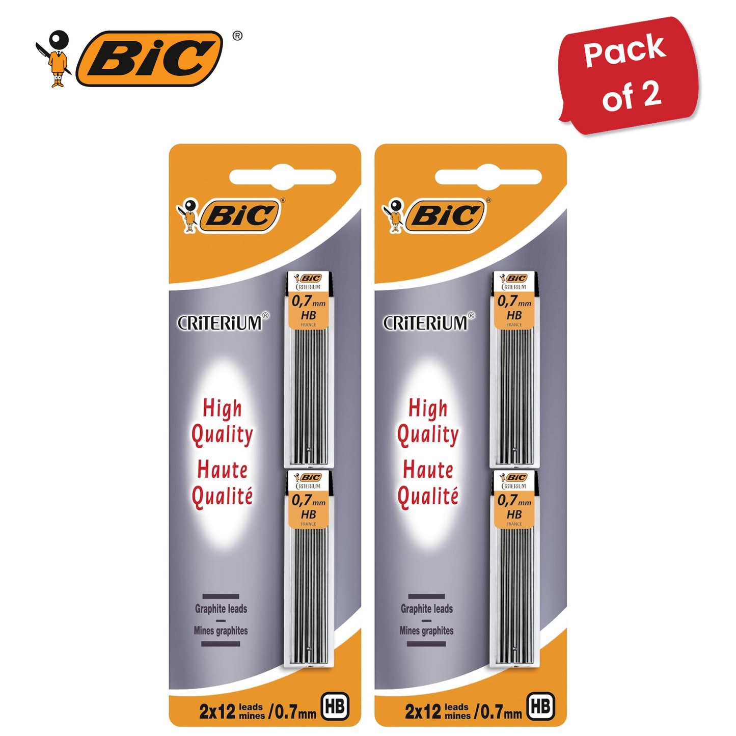 Bic Criterium Mechanical Pencil Leads 0.7 mm (Blister Pack of 2) - Pack of 1 to 5