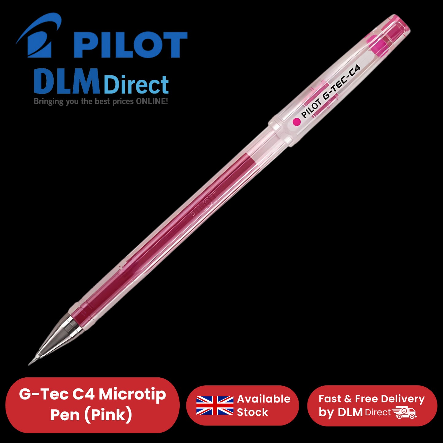 Pilot G Tec C4 Gel Rollerball Pens Microtip Extra Fine 0.4mm Gel Ink - Pink