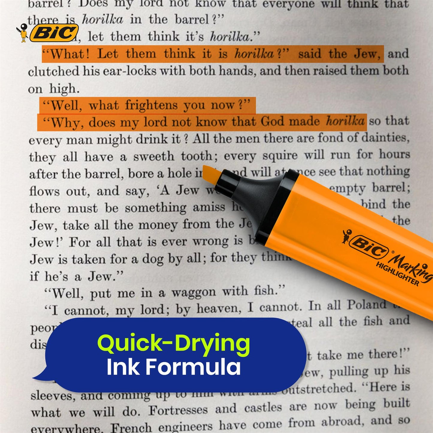BIC Highlighter Flat Marker Neon Orange Pack of 12 & 4x Assorted Chisel Tip Quick Dry