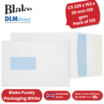 Blake Purely Packaging C5 229 x 162 x 25 mm 120 gsm Window Envelopes (6001) Whit