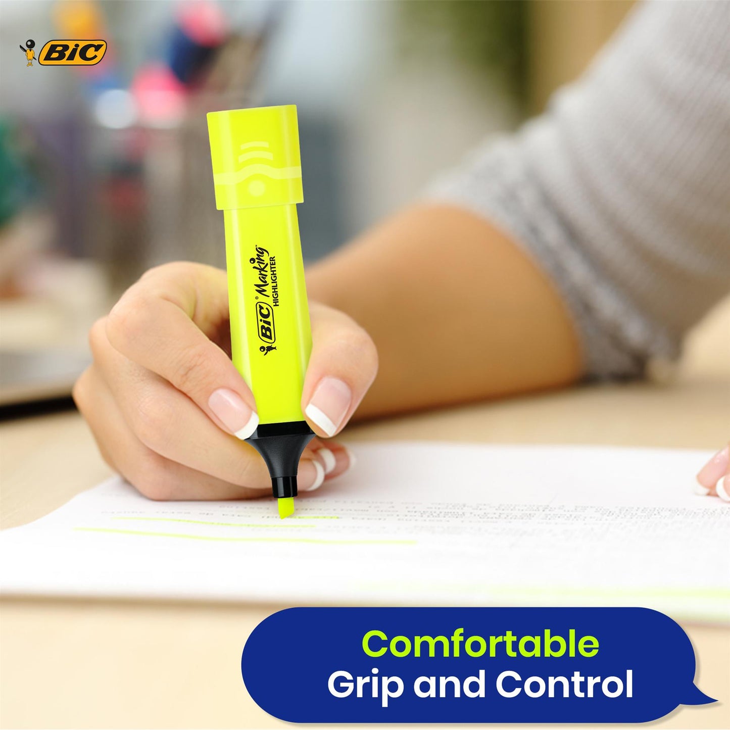 BIC 12x Marking Highlighter Flat Marker Neon Yellow Modular Tip for Precise Highlighting