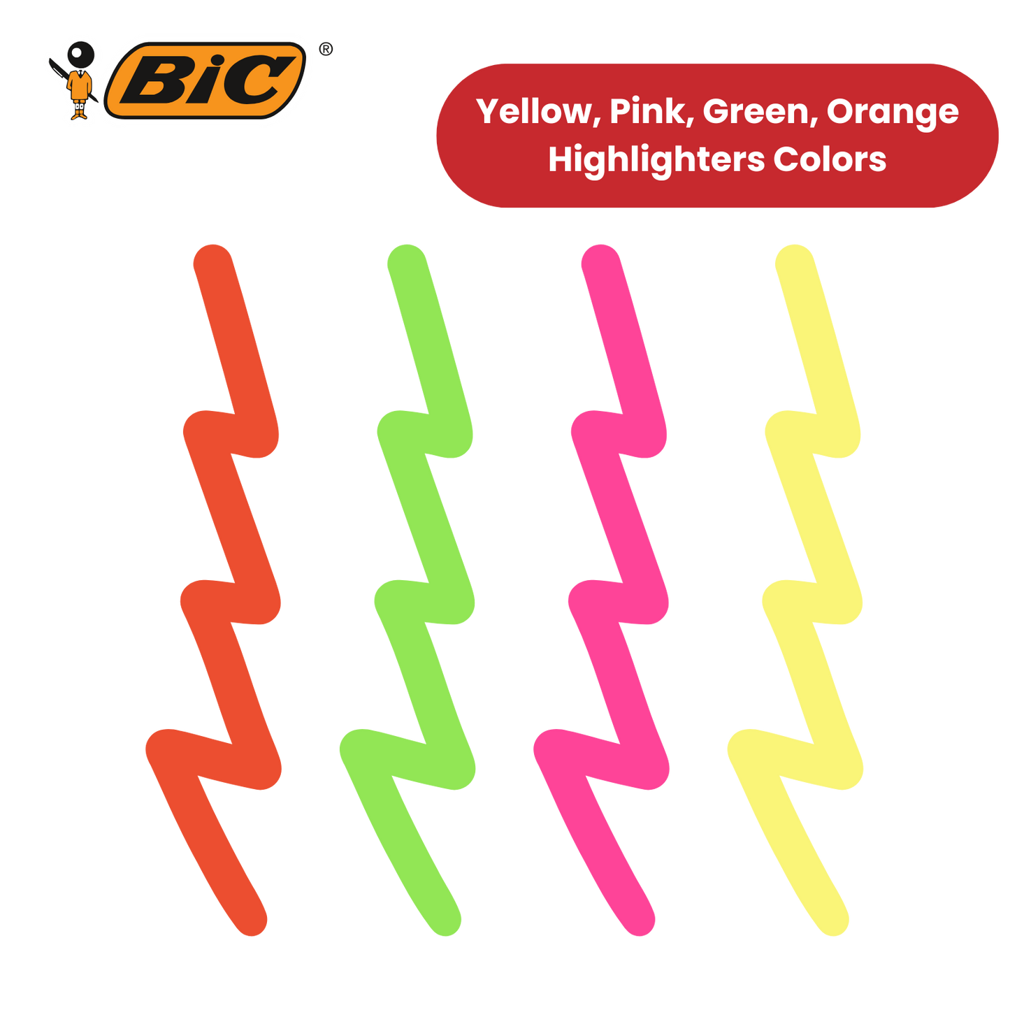 BIC Flex Assorted Fluorescent Highlighters - Pack of 4