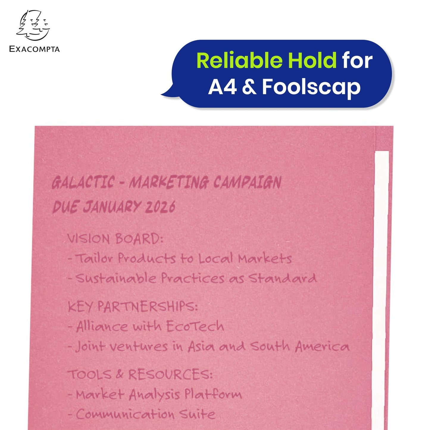 Exacompta Square Cut Folder Strong, 315gsm Manilla Holds A4 Foolscap Documents, Pack of 100 (Pink)