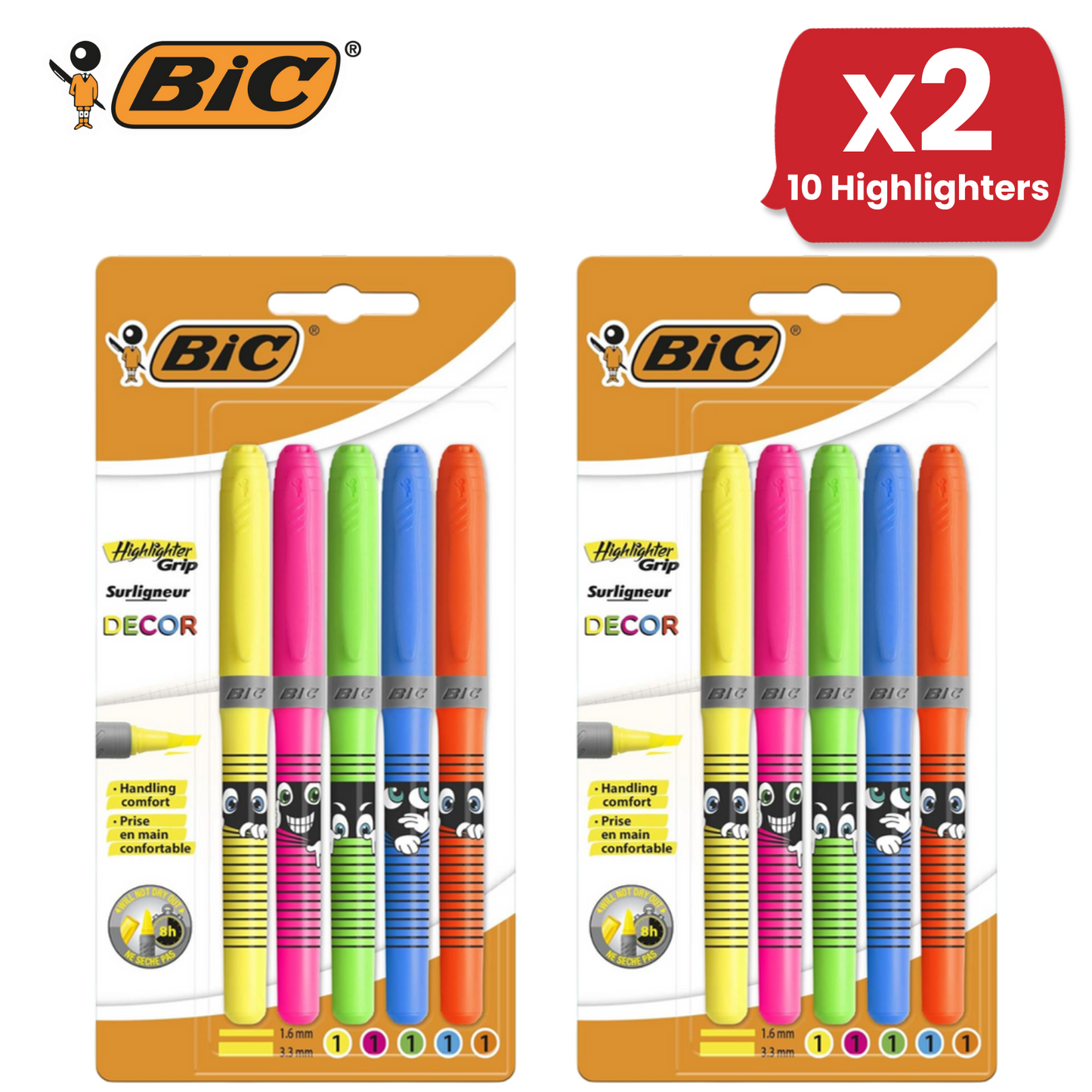 BIC Highlighter Grip Decor Highlighter Pens Adjustable Chisel Tip - 1 to 5