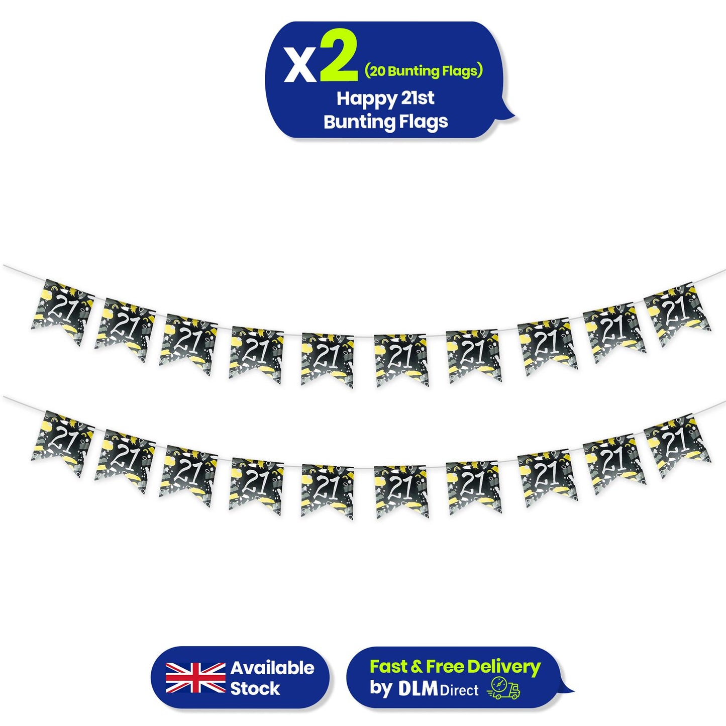 Happy 21st Birthday Black and White Bunting Hanging Party Decoration