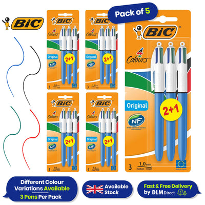 Bic 4-Colours Original Medium Ballpoint Pen 1.0mm Tip - Pack of 5