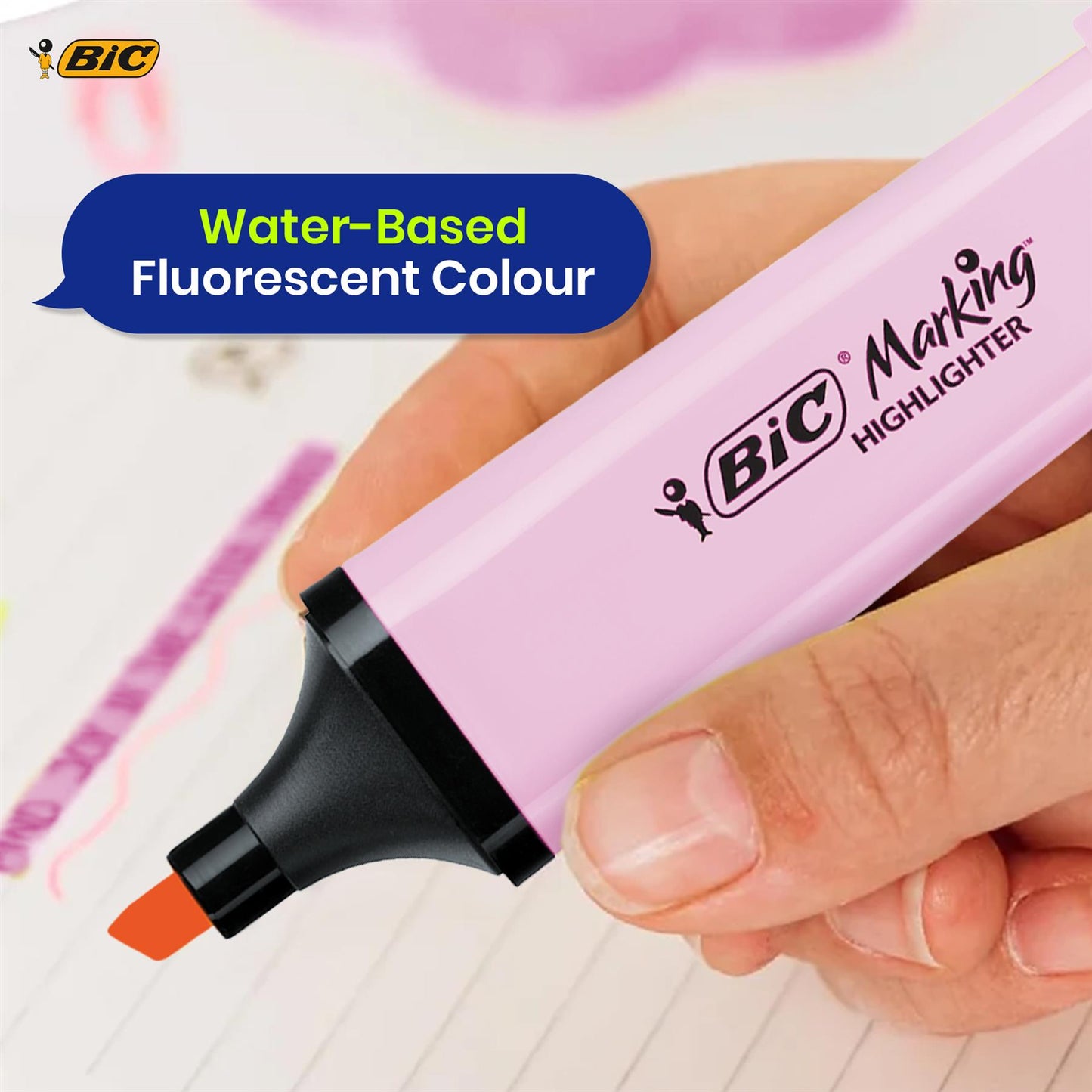 BIC Highlighter Flat Marker Pastel Pink Pack of 3 & 4x Assorted Neon Chisel Tip Markers