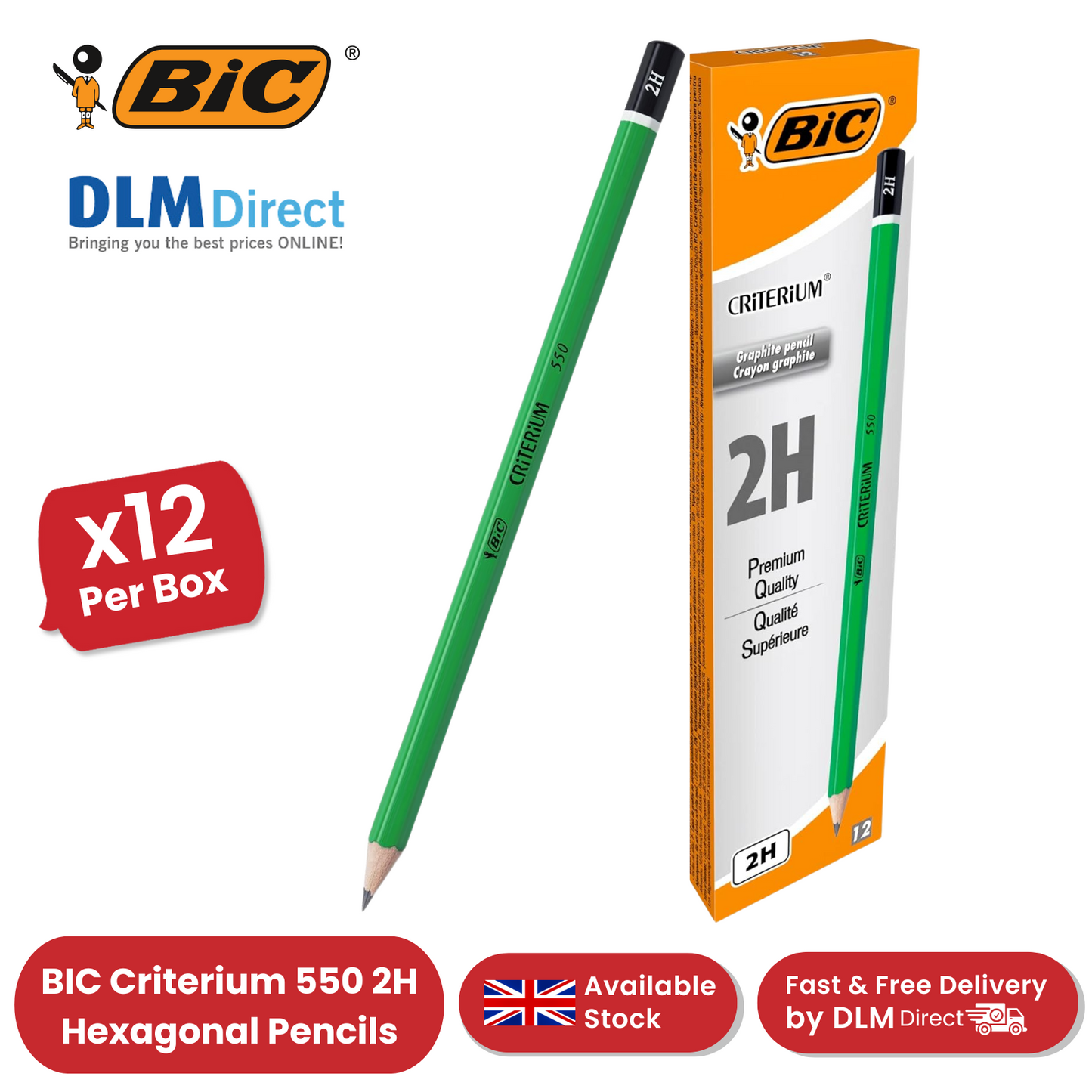 BIC Criterium 550 2H Hexagonal Pencils (Box of 12), black - Pack of 1 to 5