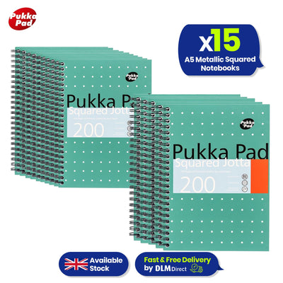Pukka Pad A5 Squared Jotta Book 15-Pack Wirebound Notebook, 200 Pages for School & Office