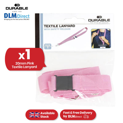 Durable Pink Textile Lanyard - 20mm Wrist Strap for Keys & ID, 88cm