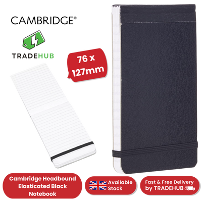 Cambridge Headbound Elasticated 76 x 127mm Black Notebook (Pack of 1) - 1 to 5 Packs
