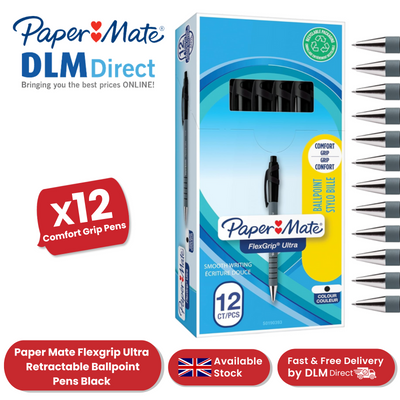 PAPERMATE FLEXGRIP ULTRA BALLPEN MEDIUM BLACK Pack of 12
