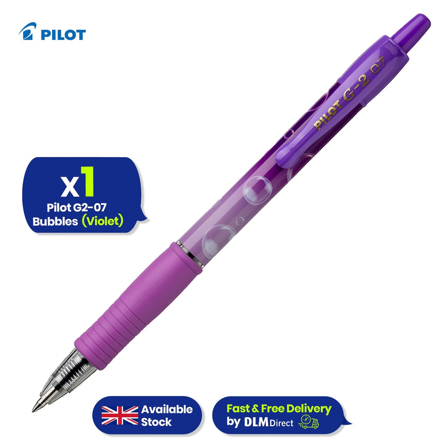 Pilot G2-07 - Bubbles - Violet - Blue Ink  - Single