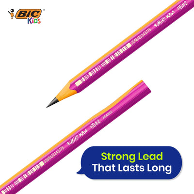BIC Kids Beginners Graphite Pencils 12-Pack Pre-Sharpened Pink Triangular Grip Drawing Sketching Shading Drafting & Illustrations