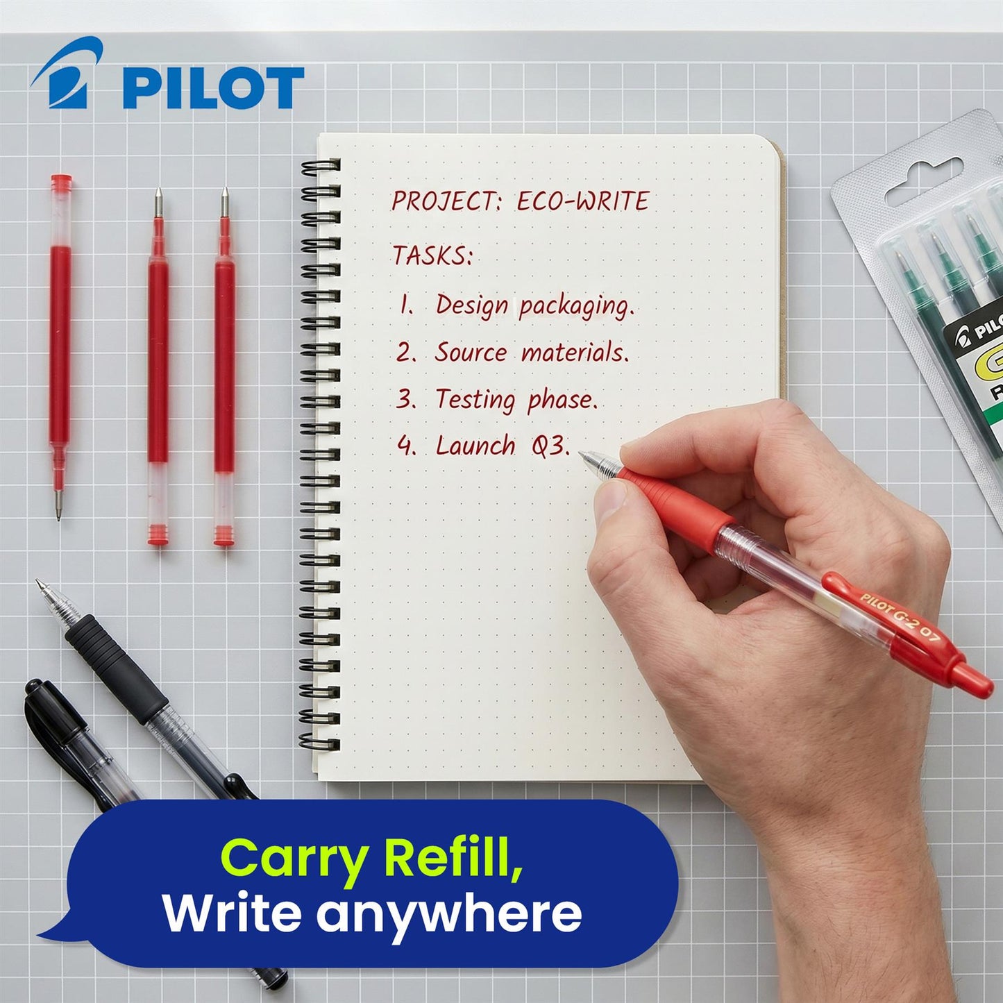 Pilot G2-07 Refill - Gel Roller Ball Red Ink Refill For Smooth Writing