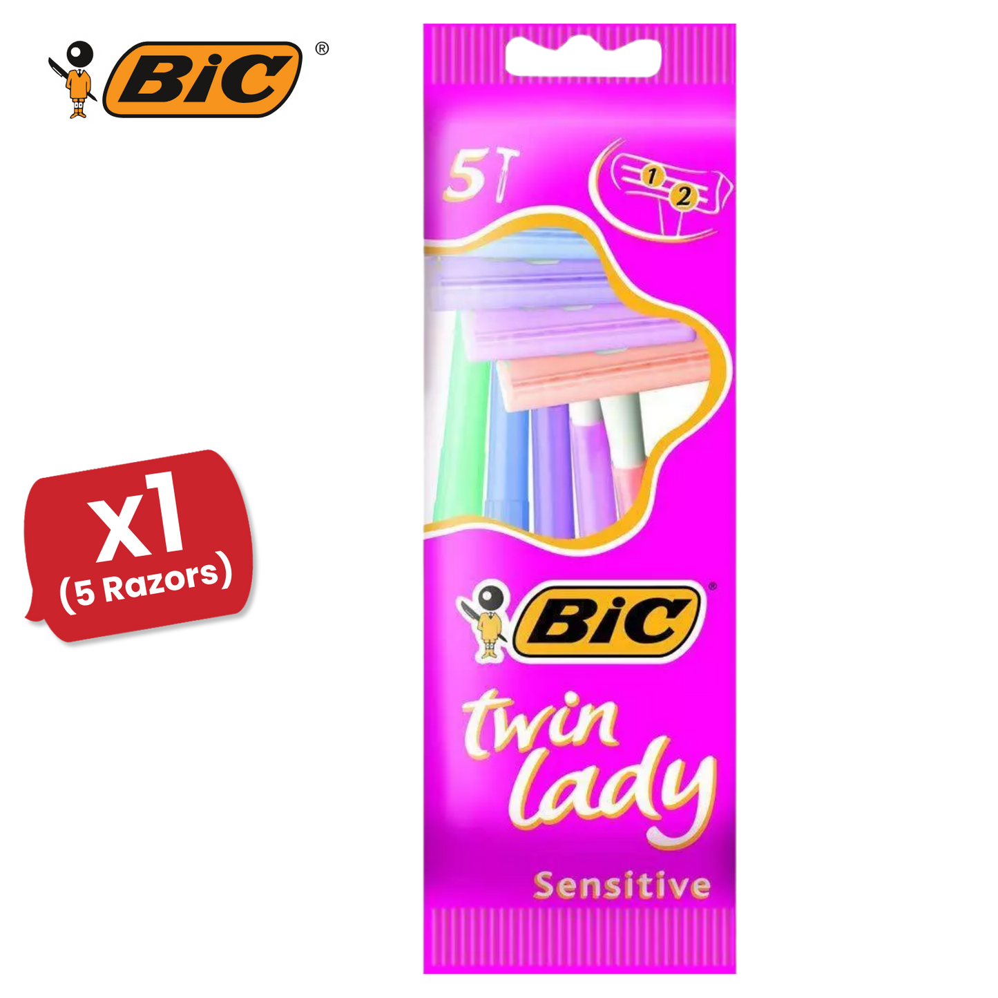 Bic Twin Lady Sensitive Shavers Pack of 5 + 1 - 1 Pack
