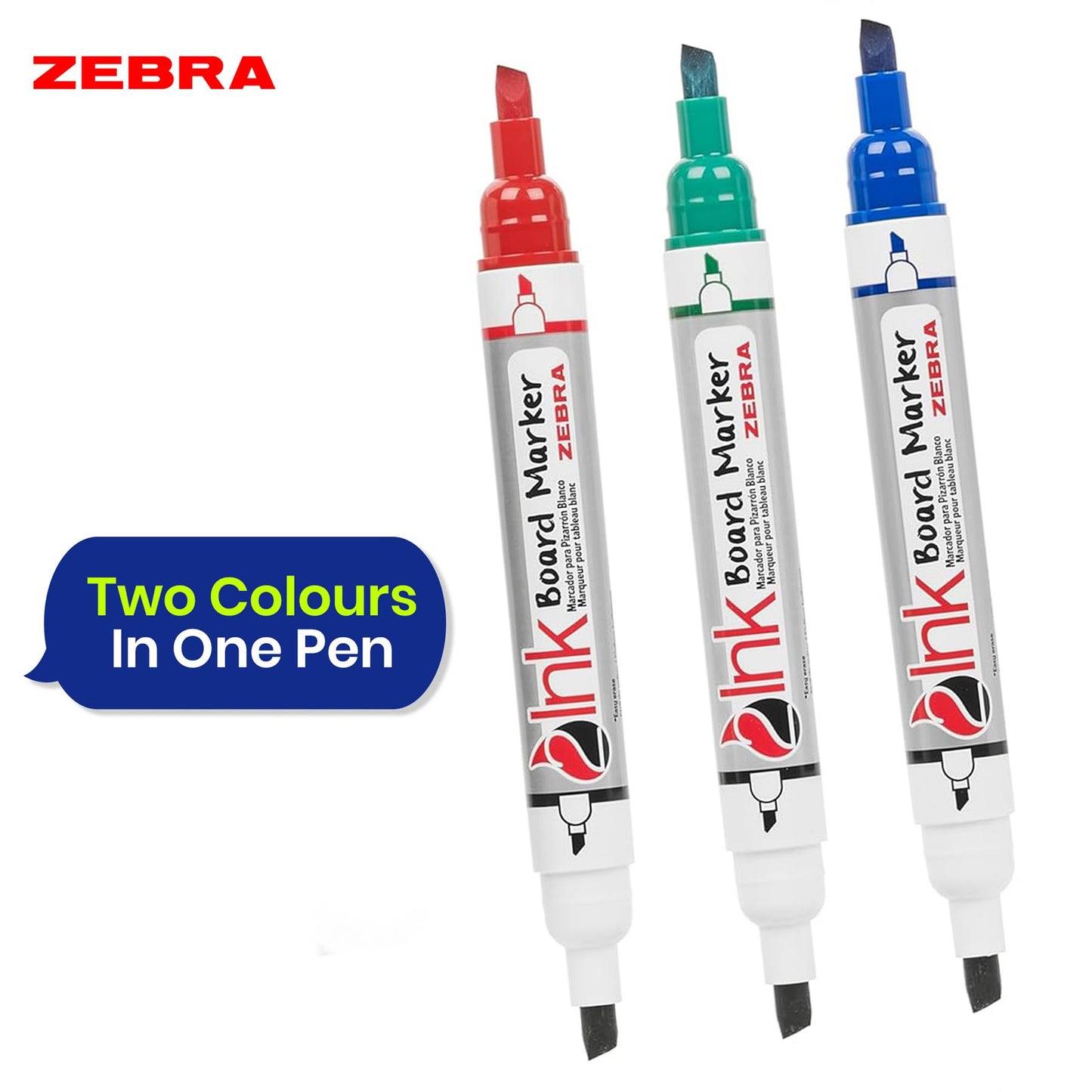 Zebra Dual Tip Whiteboard Marker Pens Pack of 3 with Magnetic Eraser 3mm Bullet Tip for Home School Office Writing Boards and Weekly Planning Use