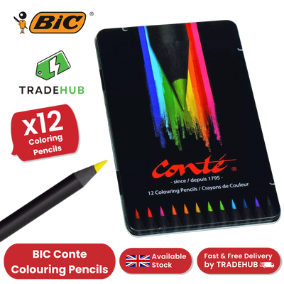 BIC Conte Colouring Pencils - Wood Free Colouring Pencils - Tin of 12