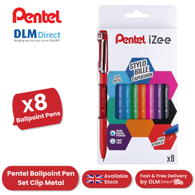 Pentel iZee Ballpoint Pen Set Assorted Colors 1.0mm Tip Smooth Writing Pack of 8