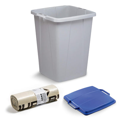 DURABIN 90L Grey Bin with Blue Lid and 25x 110L Recycled Bin Bags for Everyday Use