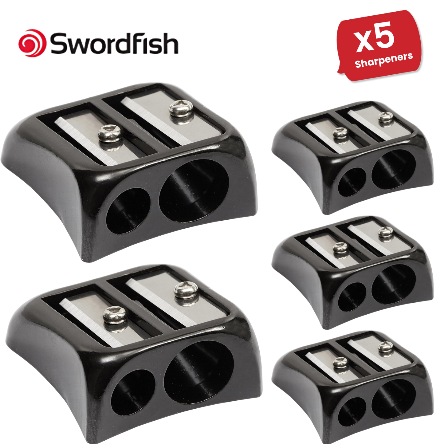 Swordfish Blinc Blinc Double-Hole Zinc Pencil Sharpener, Smooth & Stylish Black