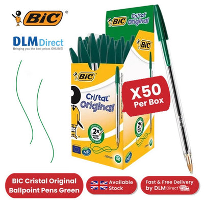BIC CRISTAL MEDIUM BALL POINT PEN GREEN - BOX OF 50 - 1 to 5 Packs