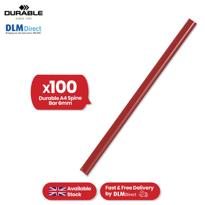 Durable Red Spine Bars - A4 Plastic Slide Binder, 6mm Strip Paper Binder for Work (Pack of 100)