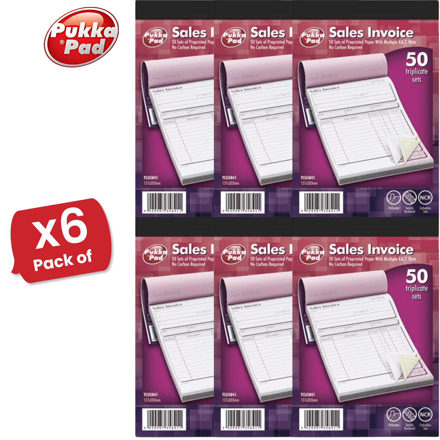 Pukka Pad NCR Triplicate Sales Invoice Book 203 x 137mm - Single - 1 to 36 Packs