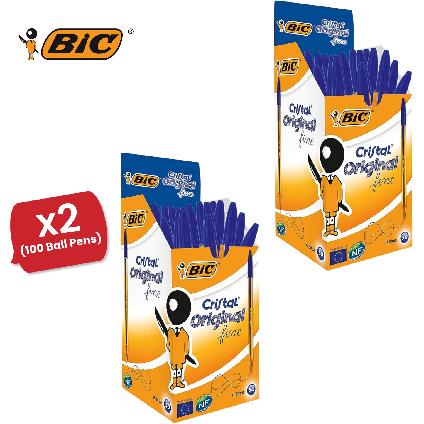 BIC CRISTAL FINE BALL POINT PEN BLUE - PACK OF 50 - 1 to 5 Packs