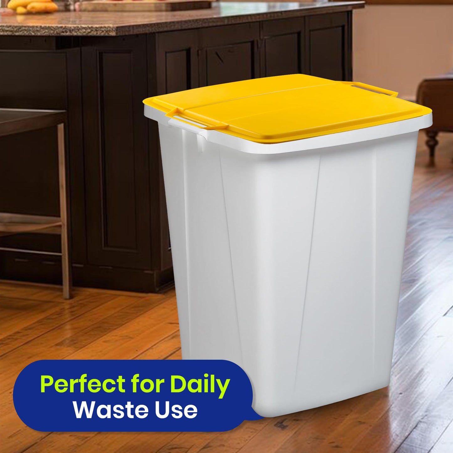 DURABIN 90L White Bin with Yellow Lid and 25x 110L Recycled Bin Bags for Everyday Use