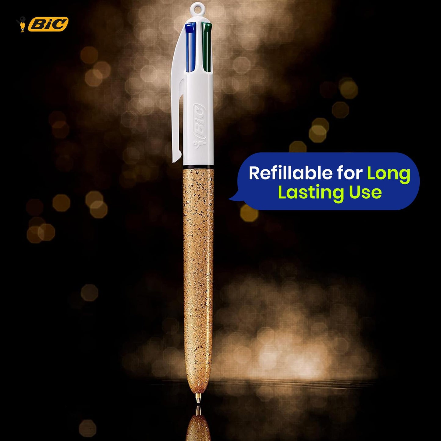 BIC 4 Colours Gold Frozen and Silver Ball Pens Pack of 3 with 4 Ink Colours