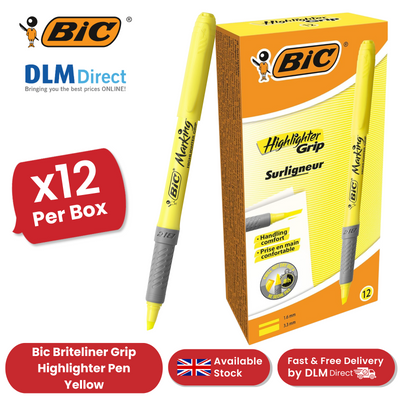 Bic Briteliner Grip Highlighter Pen Yellow - Pack of 12